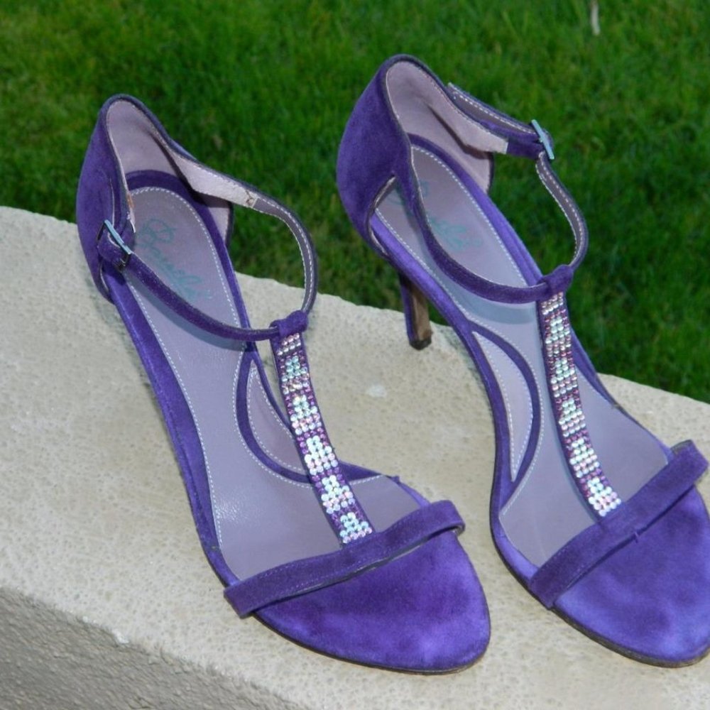 Brasila's Purple Suede Strappy Stilettos w/Rhinestone Details Italy, 36 1/2 EUC - Picture 2 of 12